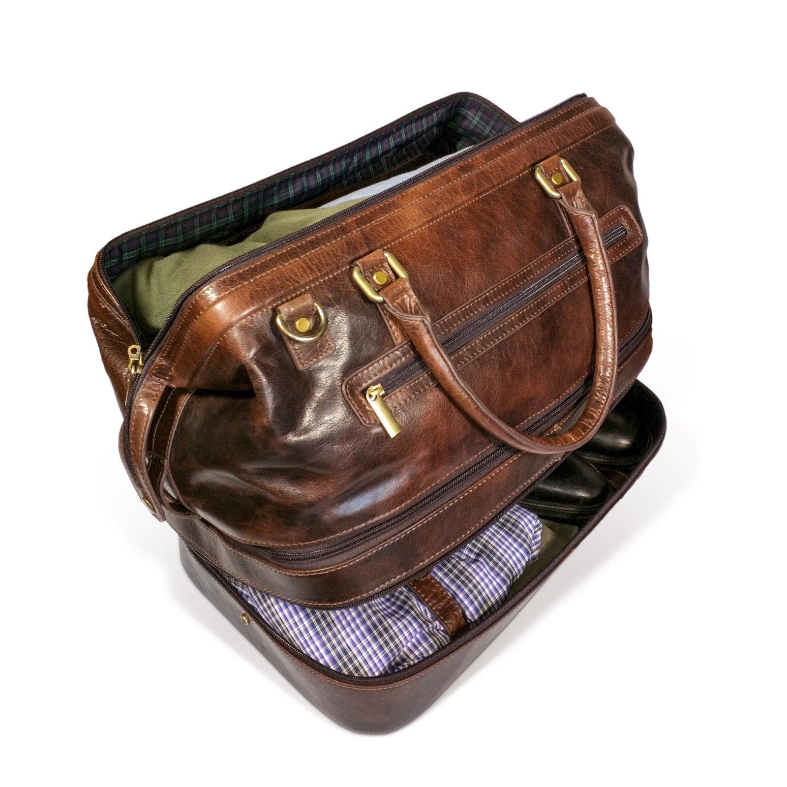 leather duffel bag with shoe compartment